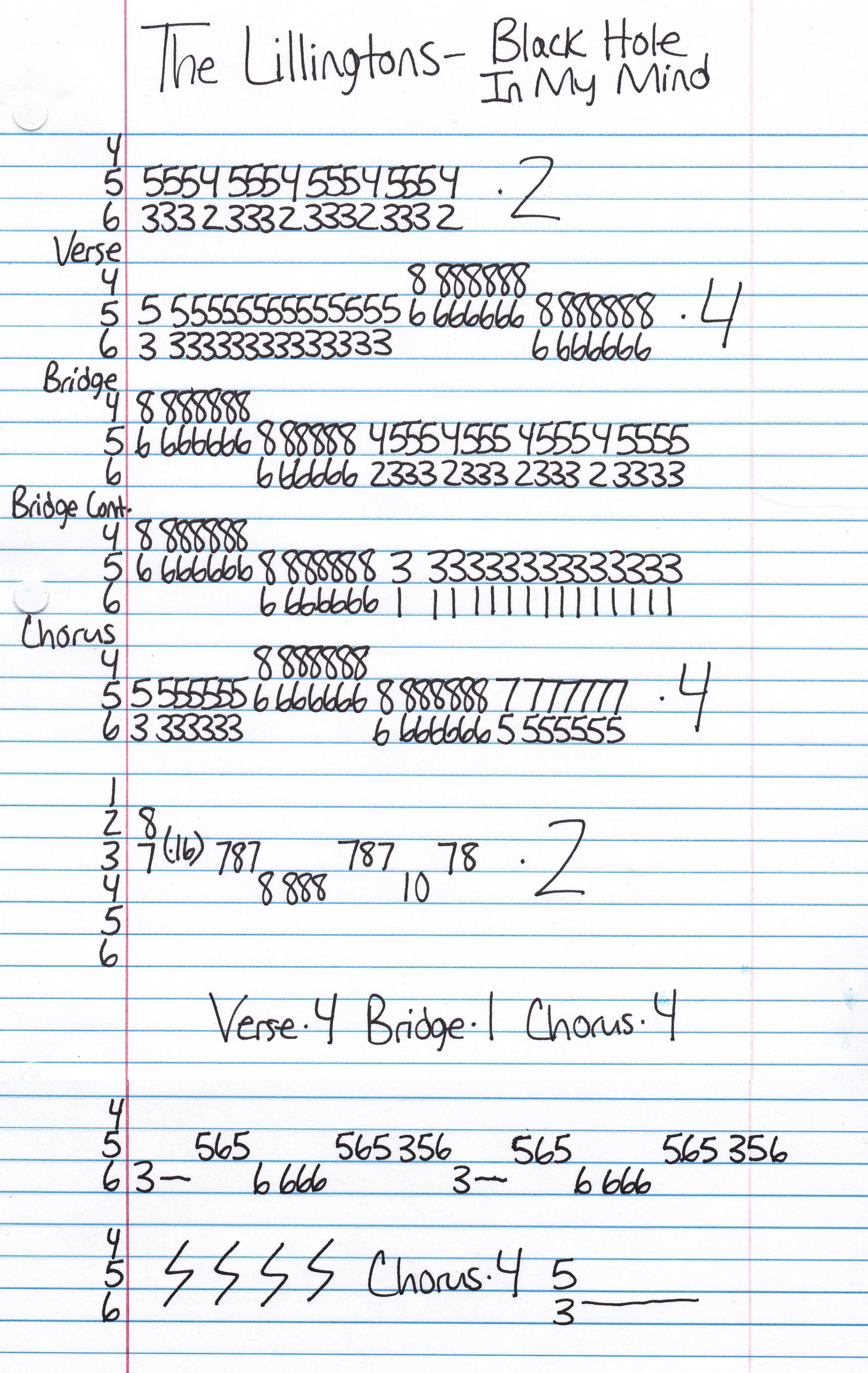 High quality guitar tab for Black Hole In My Mind by The Lillingtons off of the album Death By Television. ***Complete and accurate guitar tab!***